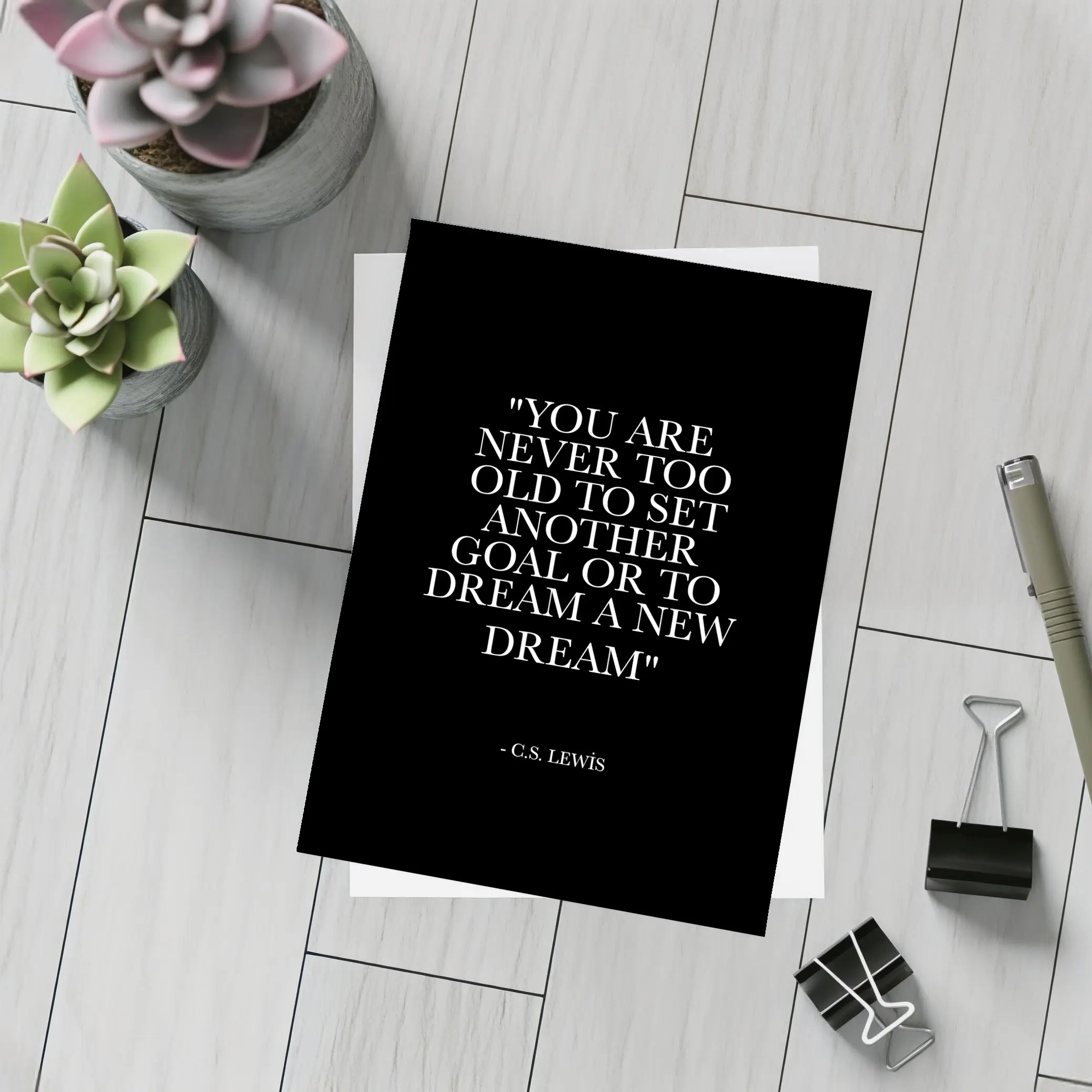 CS Lewis Dream Goals Quote Black Background – Postcards
