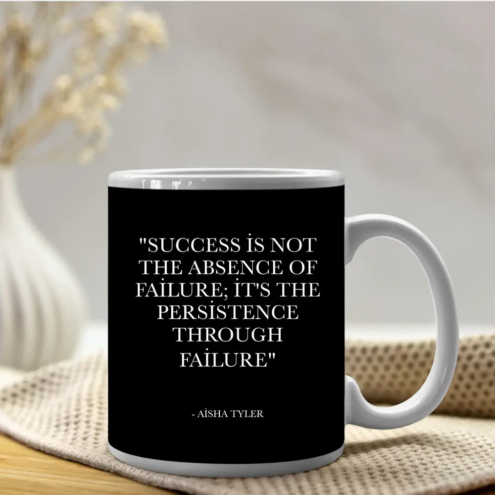 Aisha Tyler Success Persistence Quote Black Background – Mugs
