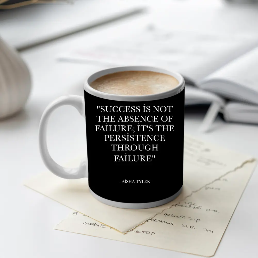 Aisha Tyler Success Persistence Quote Black Background – Mugs