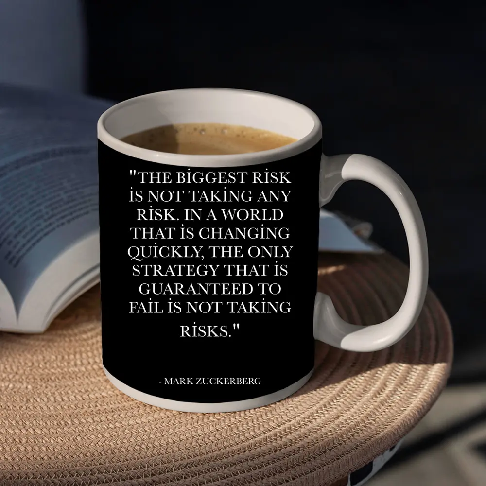 Mark Zuckerberg Risk Quote Black Minimal – Mugs