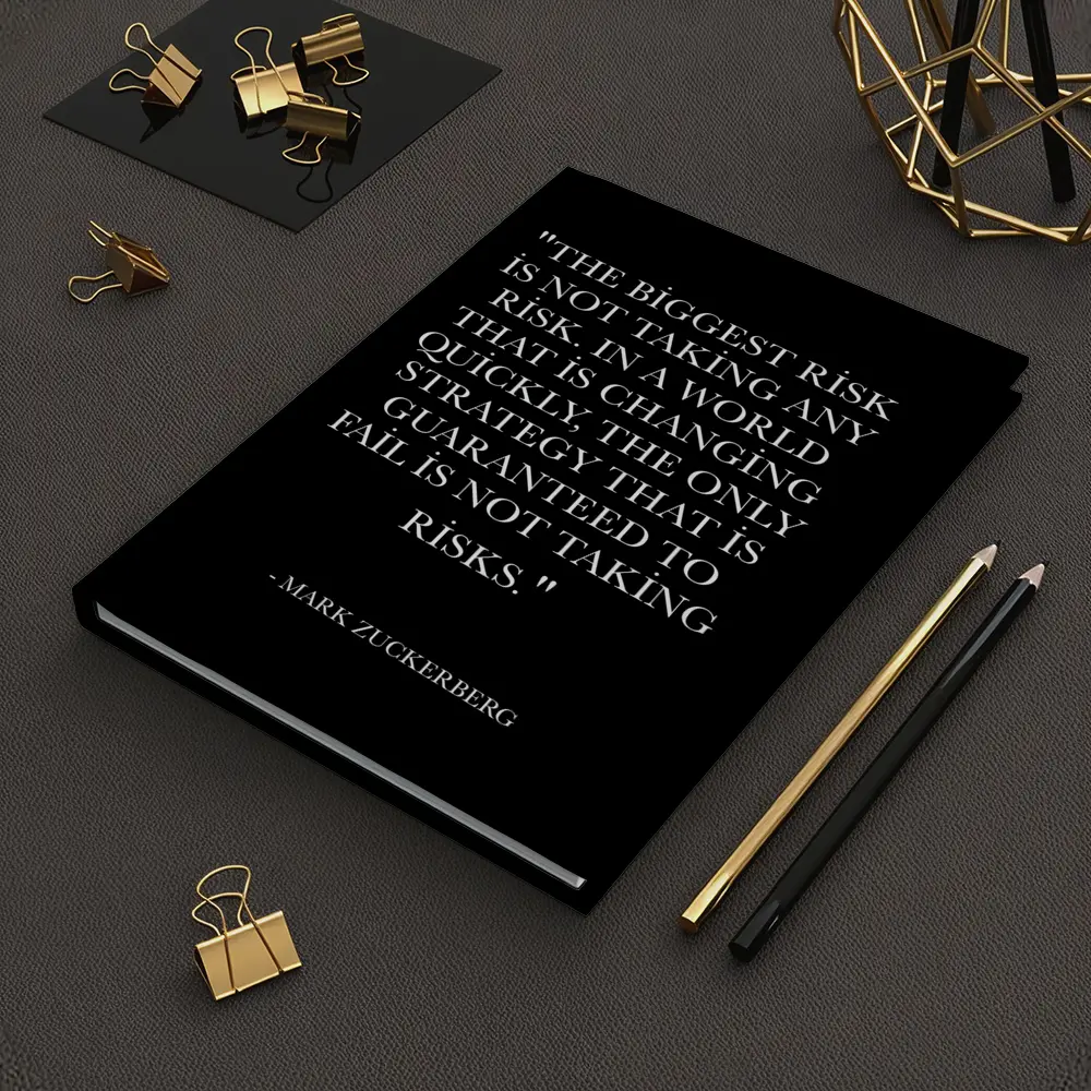 Mark Zuckerberg Risk Quote Black Minimal – Notebooks