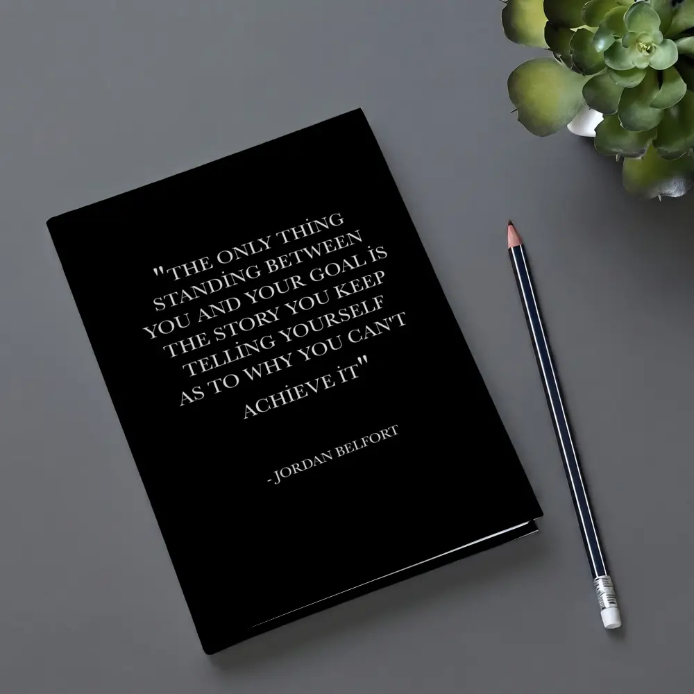 Jordan Belfort Goal Quote Black Background – Notebooks