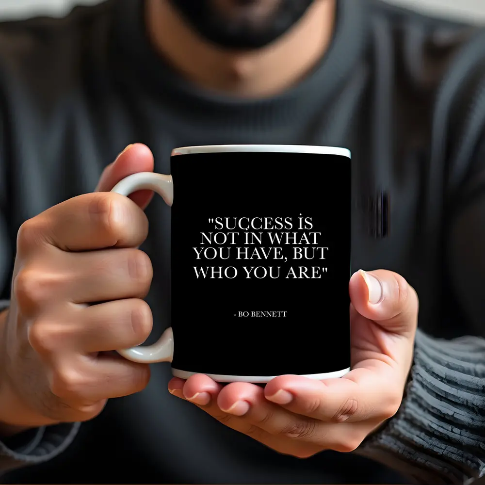 Bo Bennett Success Quote Black Background Art – Mugs