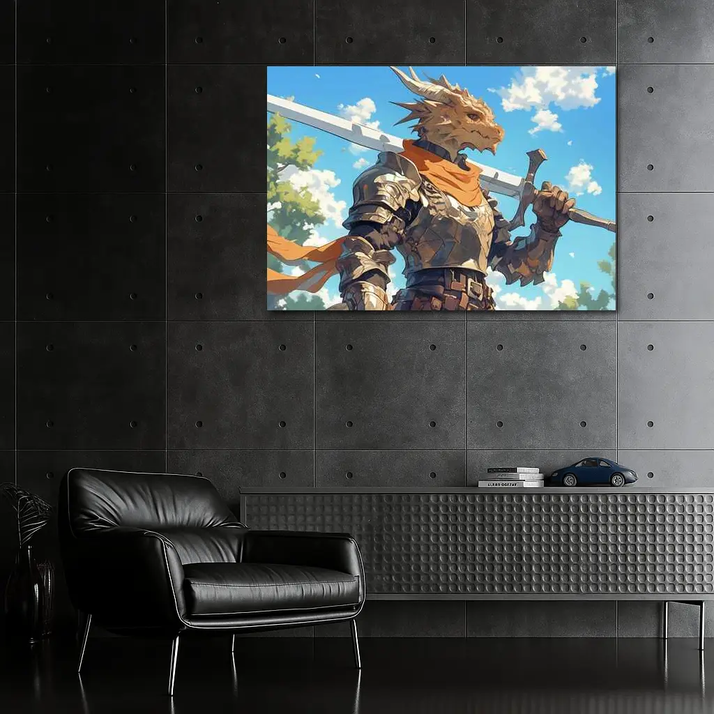 Dragon Knight Armor Sword Blue Sky – Wall Art
