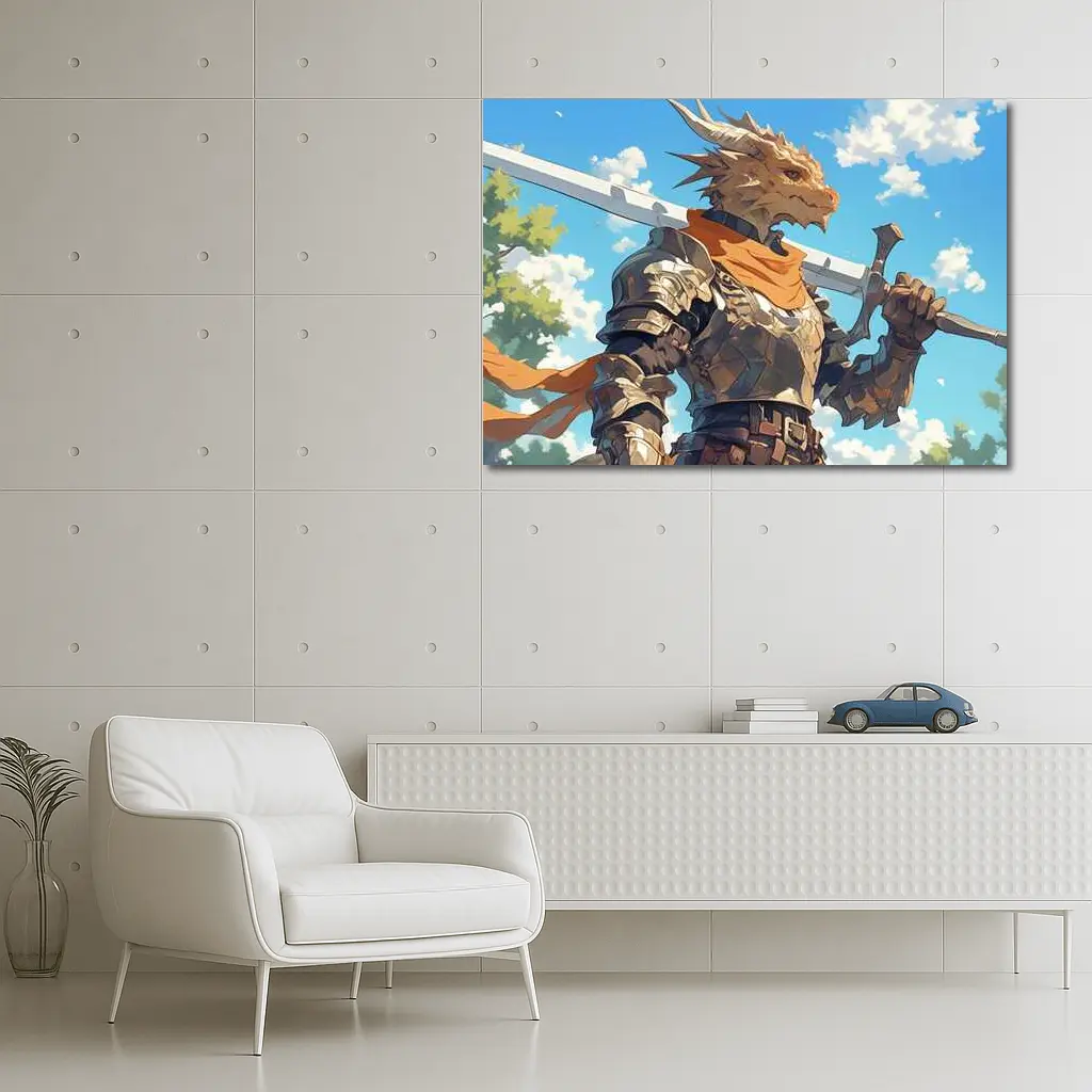 Dragon Knight Armor Sword Blue Sky – Wall Art