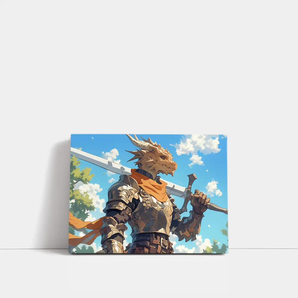 Dragon Knight Armor Sword Blue Sky – Wall Art