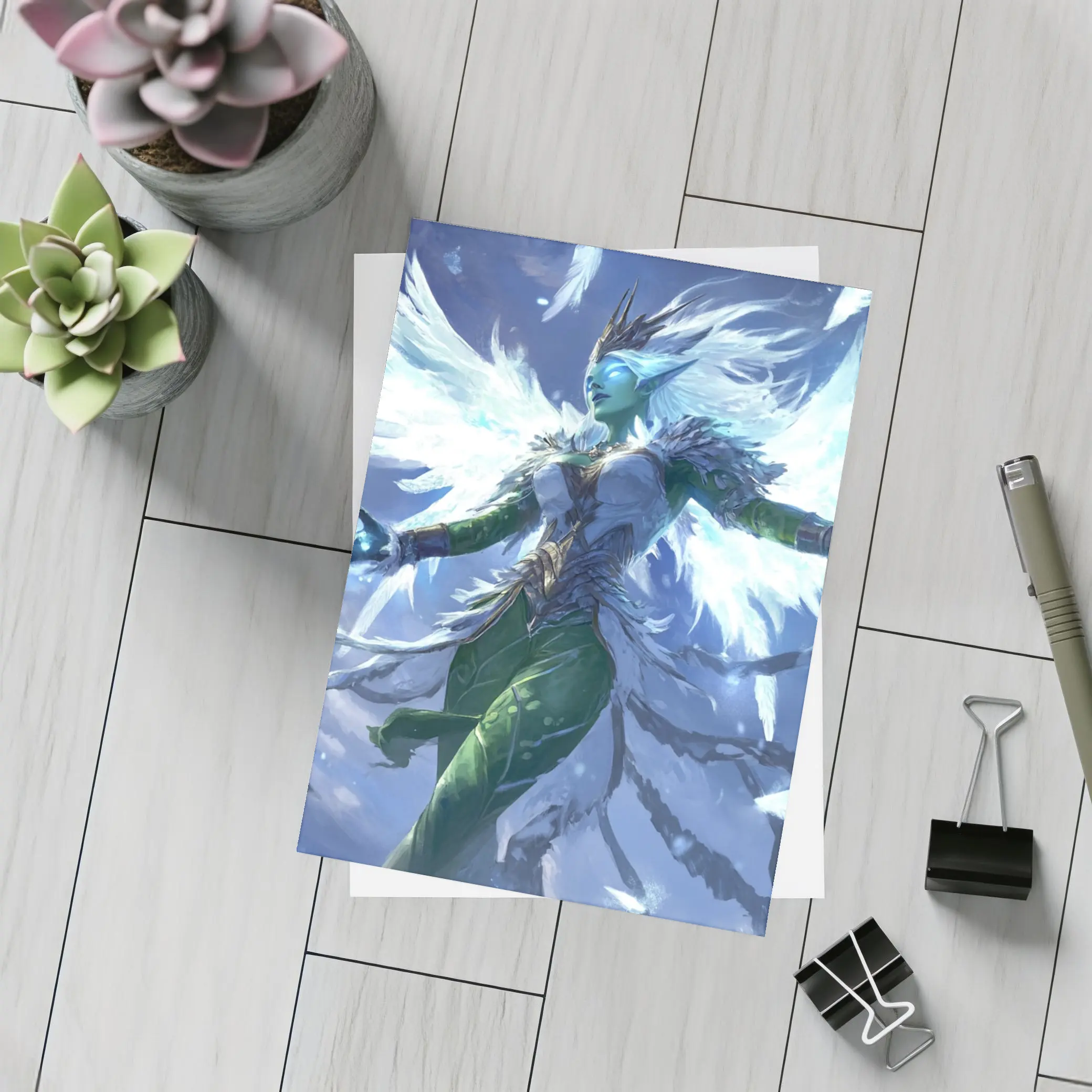Fantasy Elf Angel Wings Ice Blue Sky – Postcards
