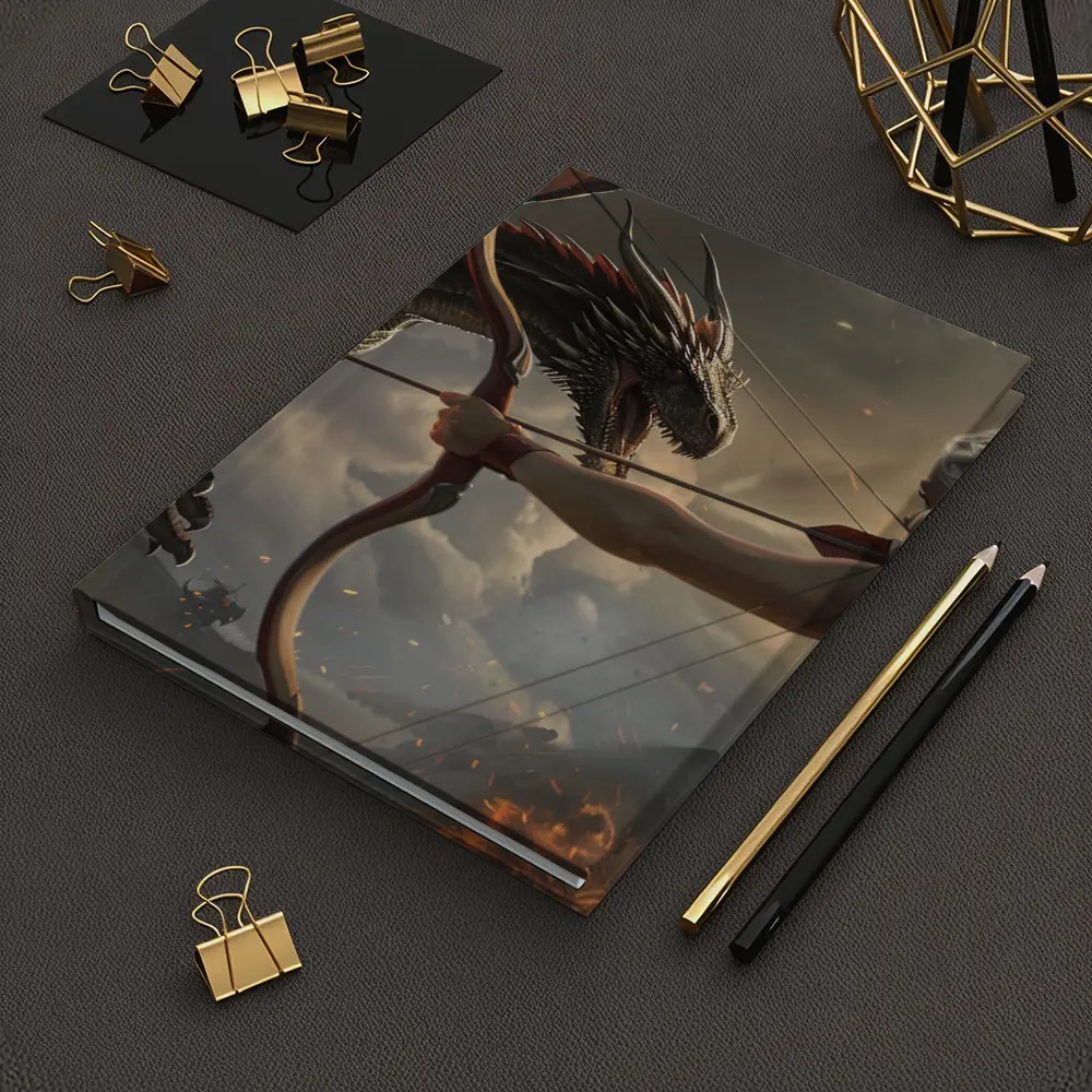 Fantasy Warrior Woman Fighting Dark Dragon – Notebooks