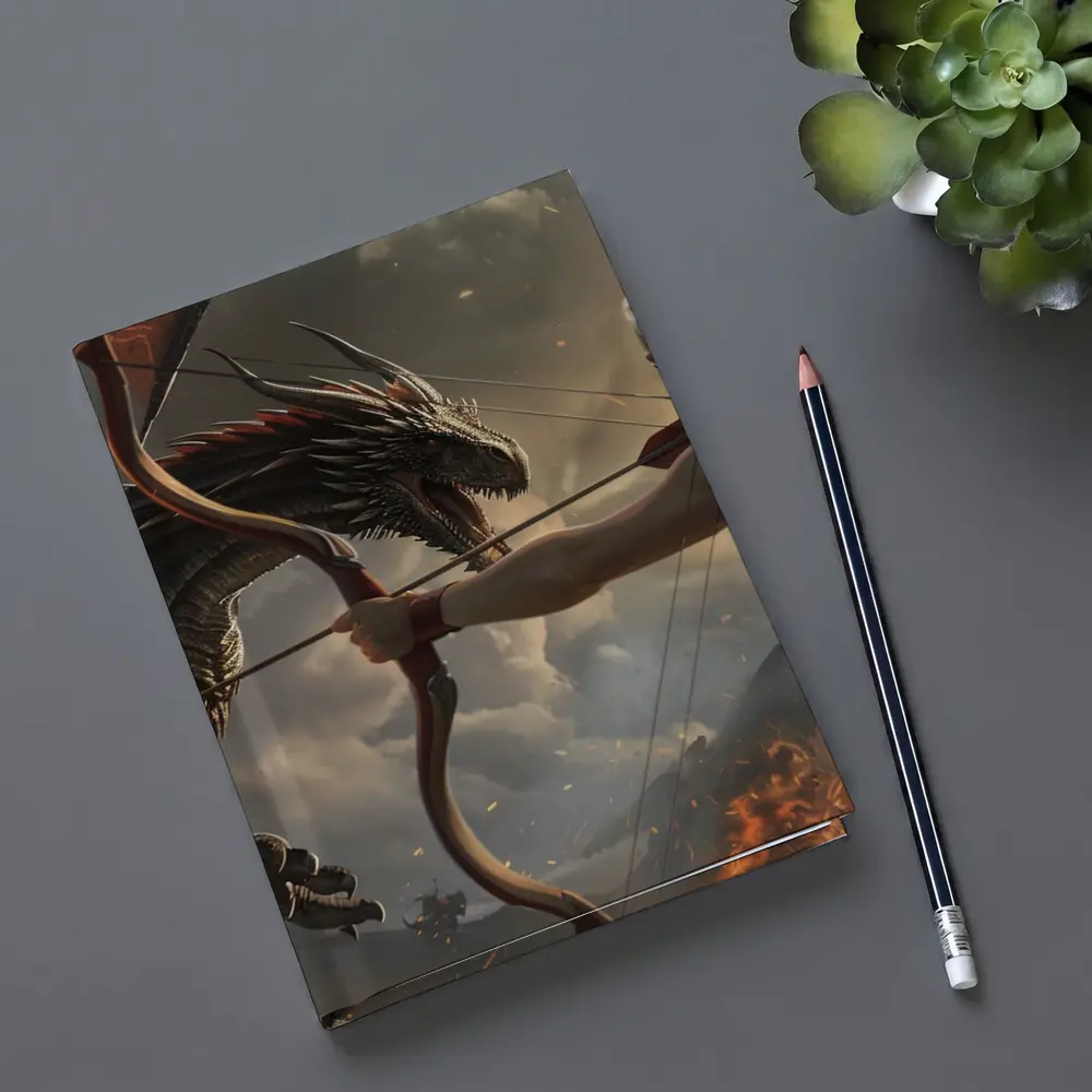 Fantasy Warrior Woman Fighting Dark Dragon – Notebooks