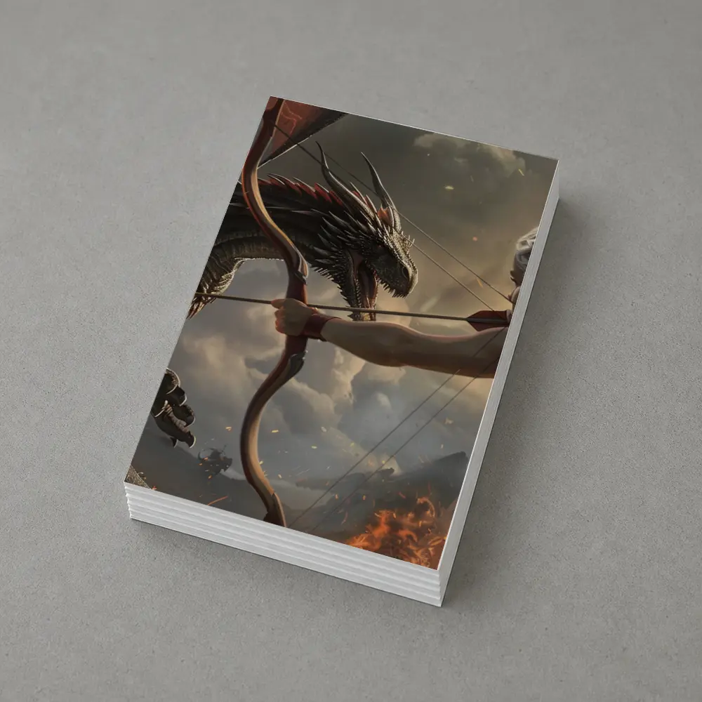 Fantasy Warrior Woman Fighting Dark Dragon – Postcards