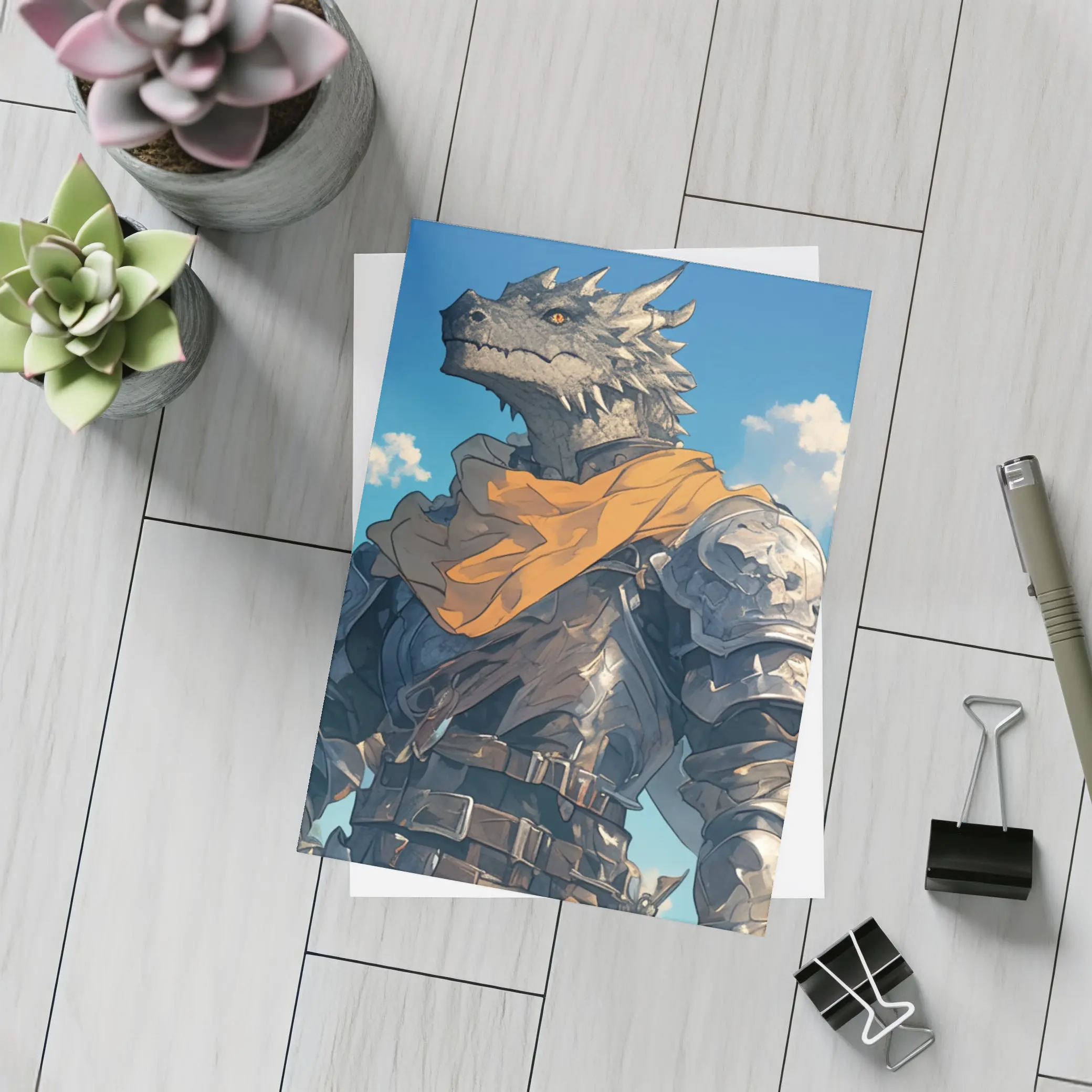 Dragon Knight Armor Anime Sky Background – Postcards