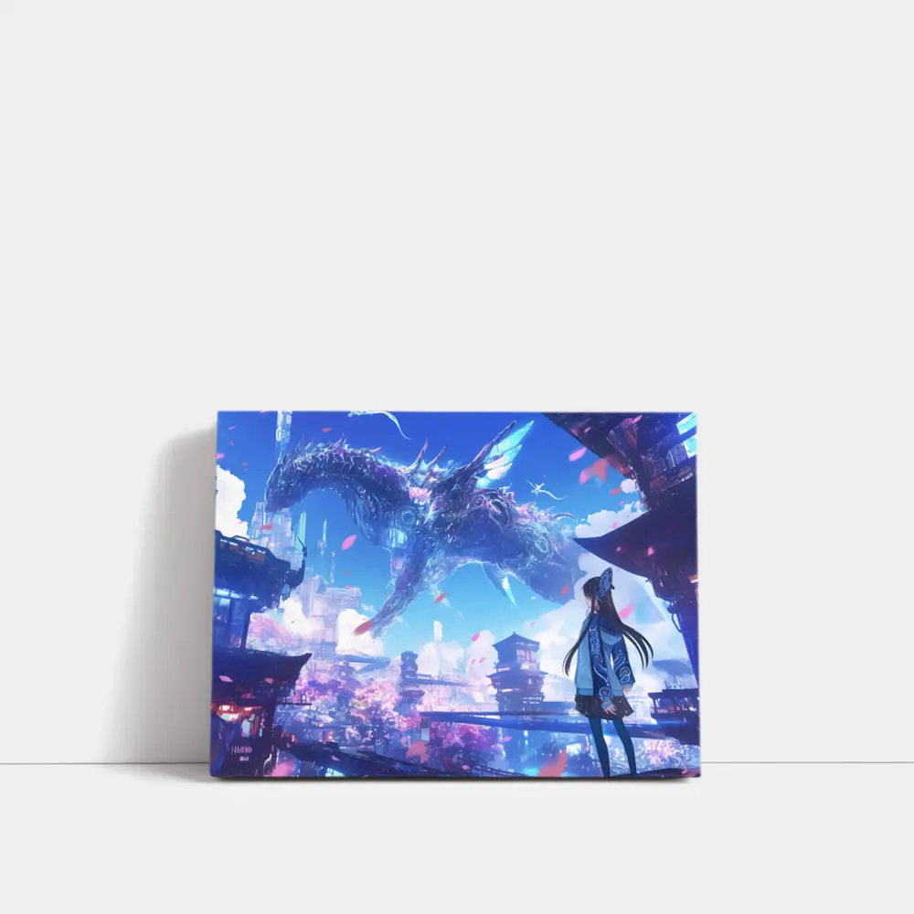 Anime Girl Dragon Fantasy Futuristic City – Wall Art