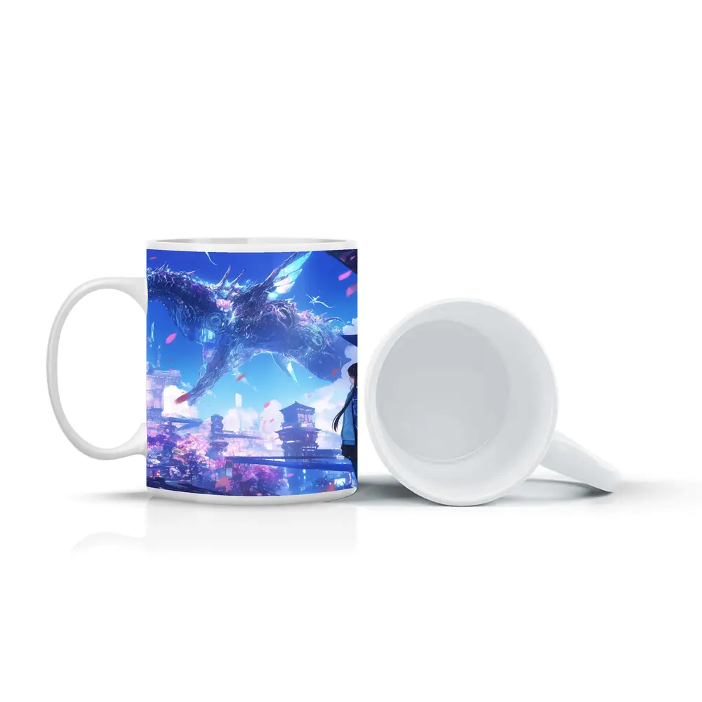 Anime Girl Dragon Fantasy Futuristic City – Mugs