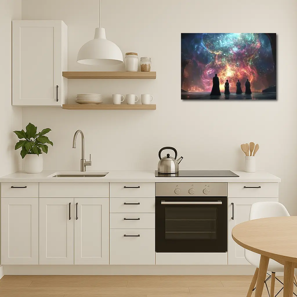 Figures Before Cosmic Nebula Fantasy Scene – Wall Art