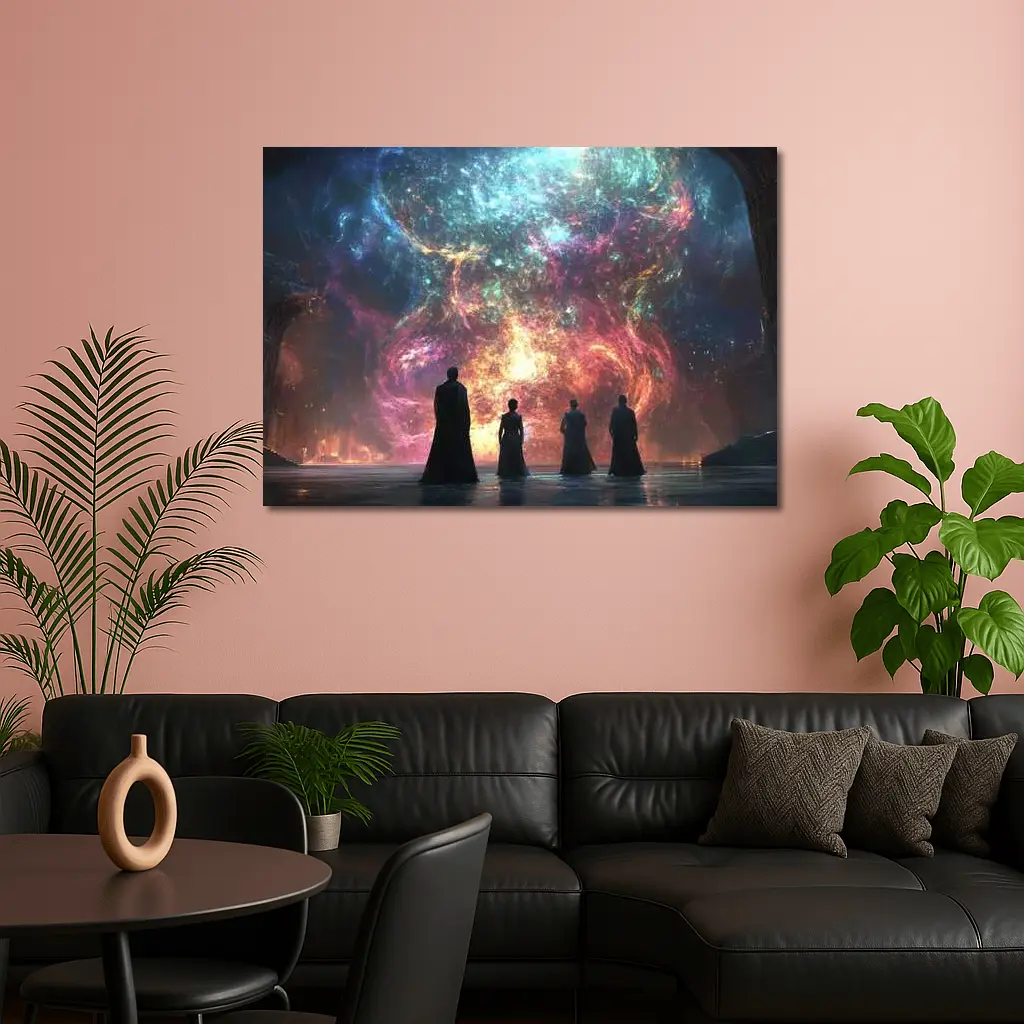 Figures Before Cosmic Nebula Fantasy Scene – Wall Art