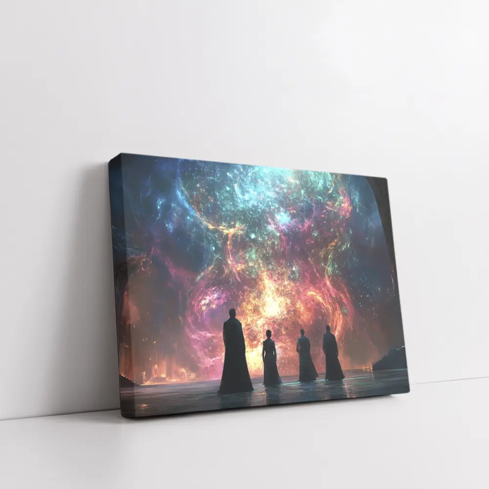 Figures Before Cosmic Nebula Fantasy Scene – Wall Art