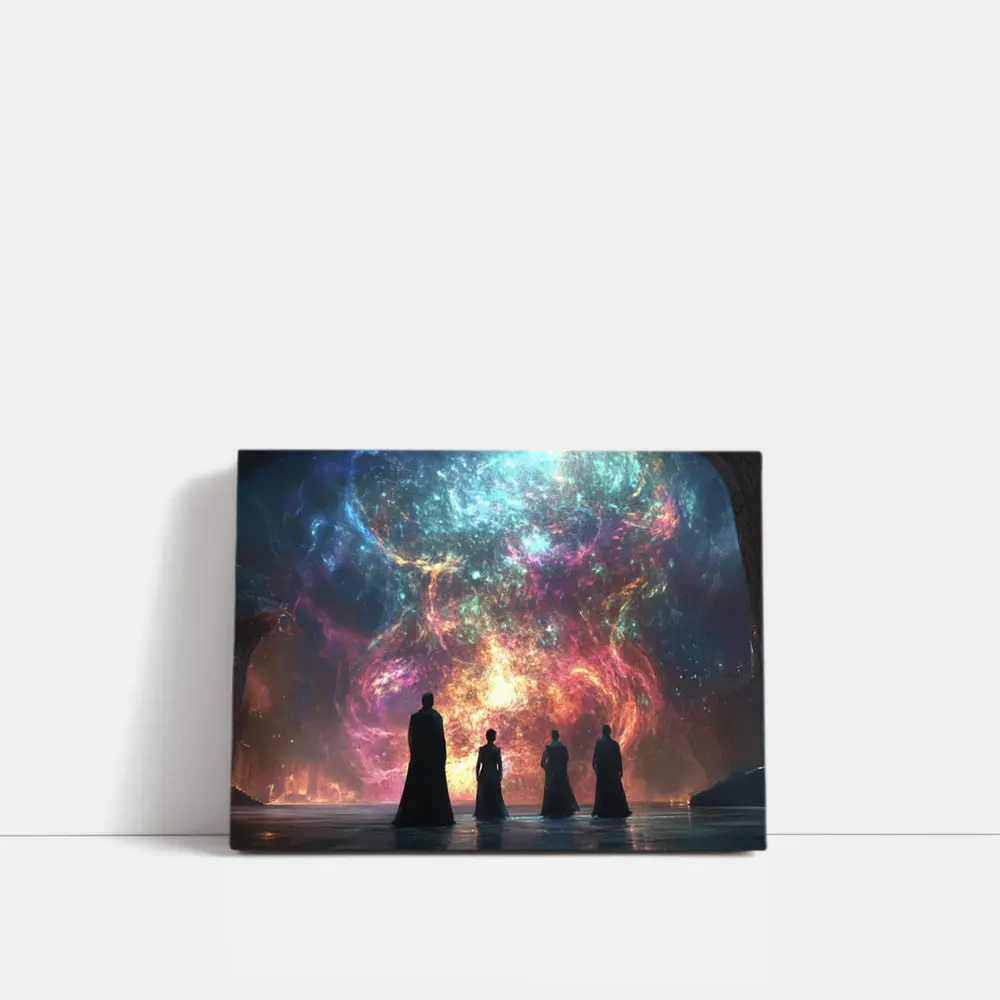 Figures Before Cosmic Nebula Fantasy Scene – Wall Art