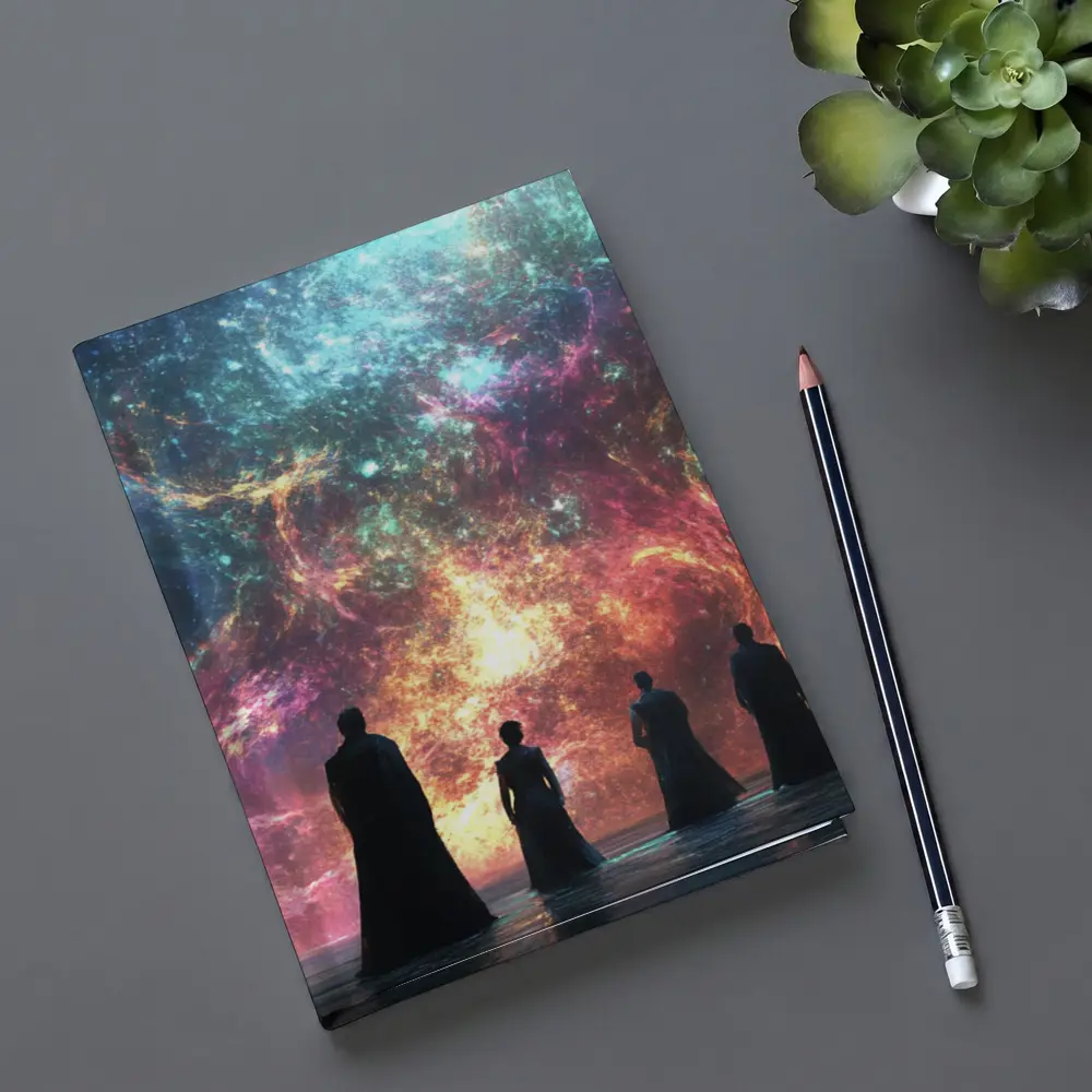 Figures Before Cosmic Nebula Fantasy Scene – Notebooks
