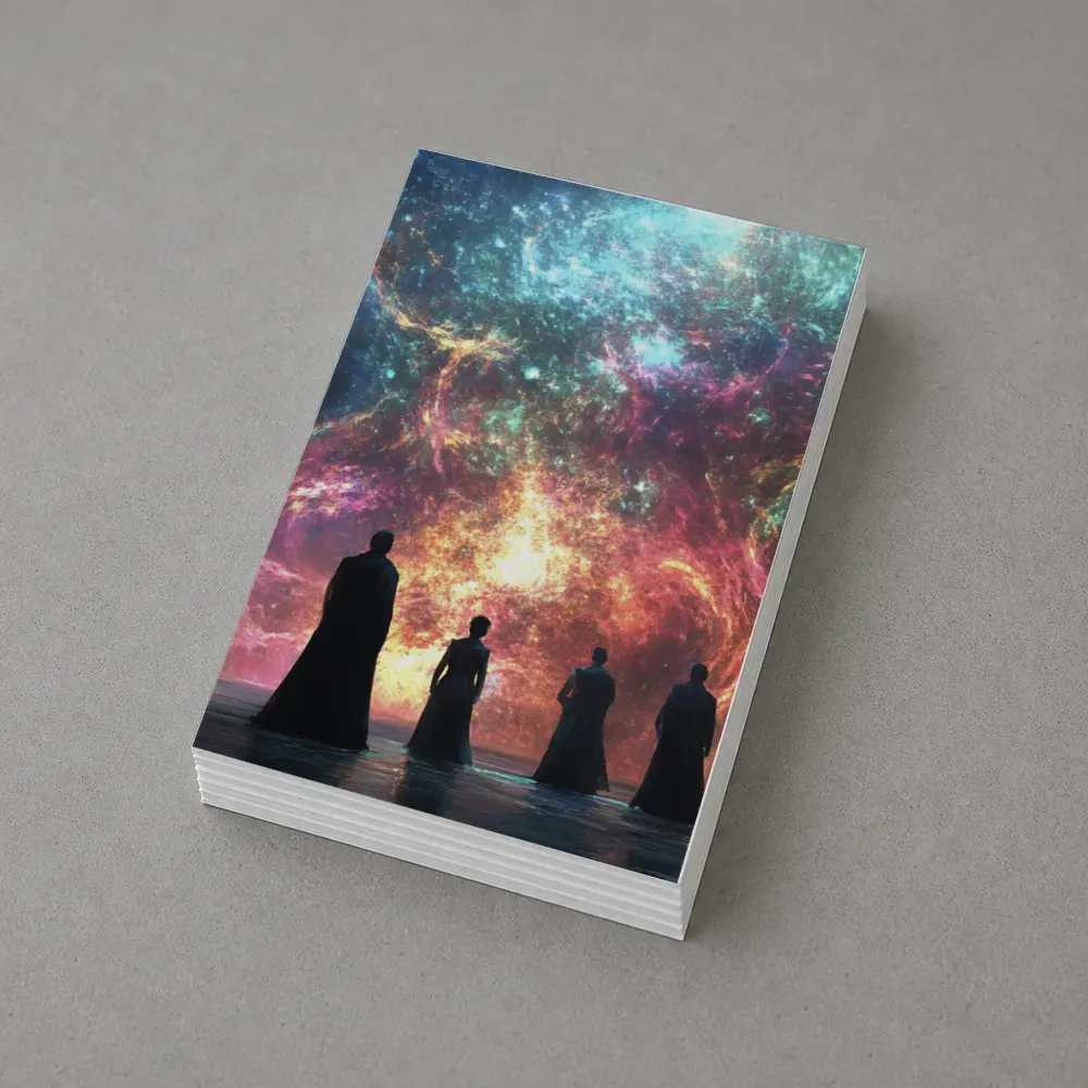 Figures Before Cosmic Nebula Fantasy Scene – Postcards