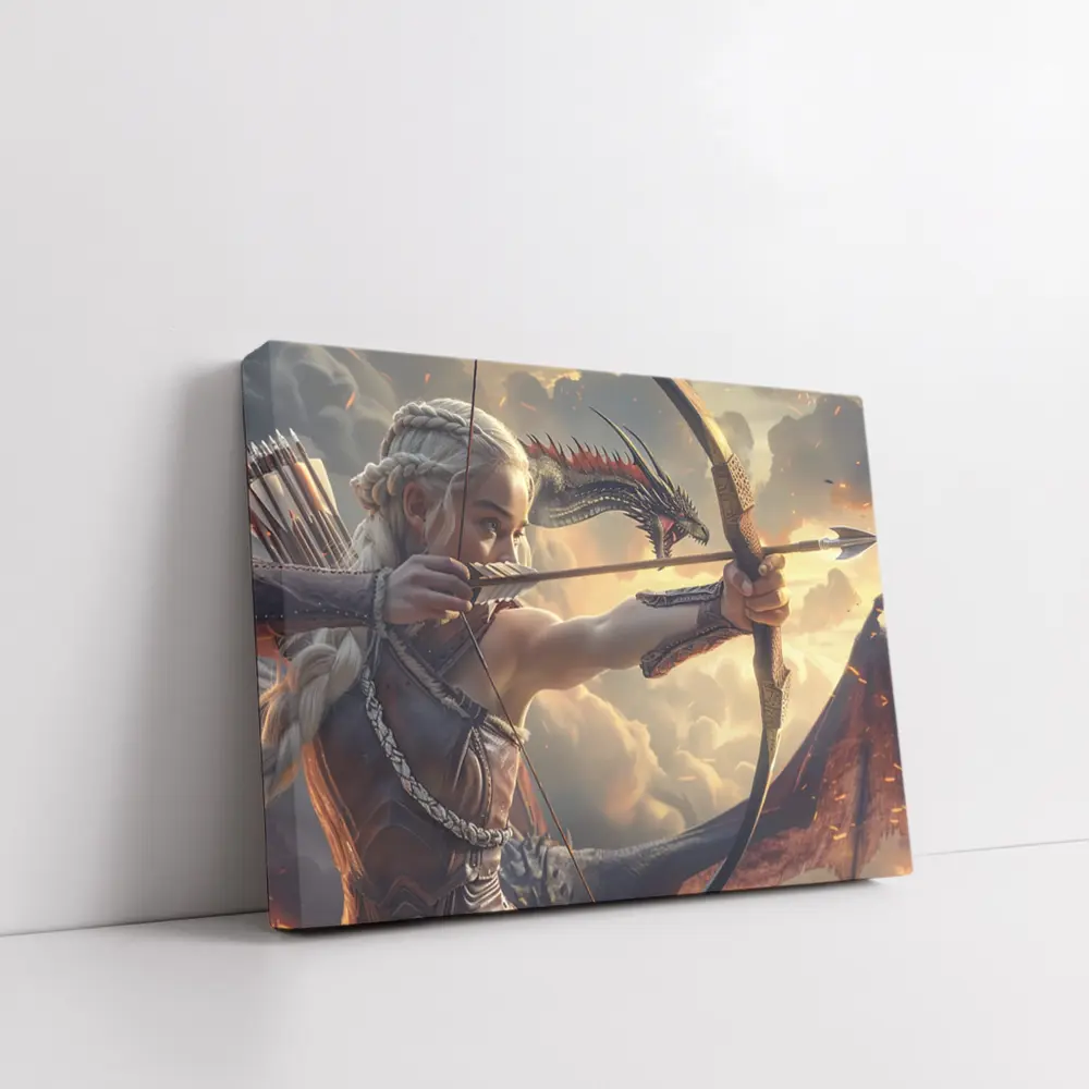 Fantasy Warrior Woman Archer Dragon Sky – Wall Art