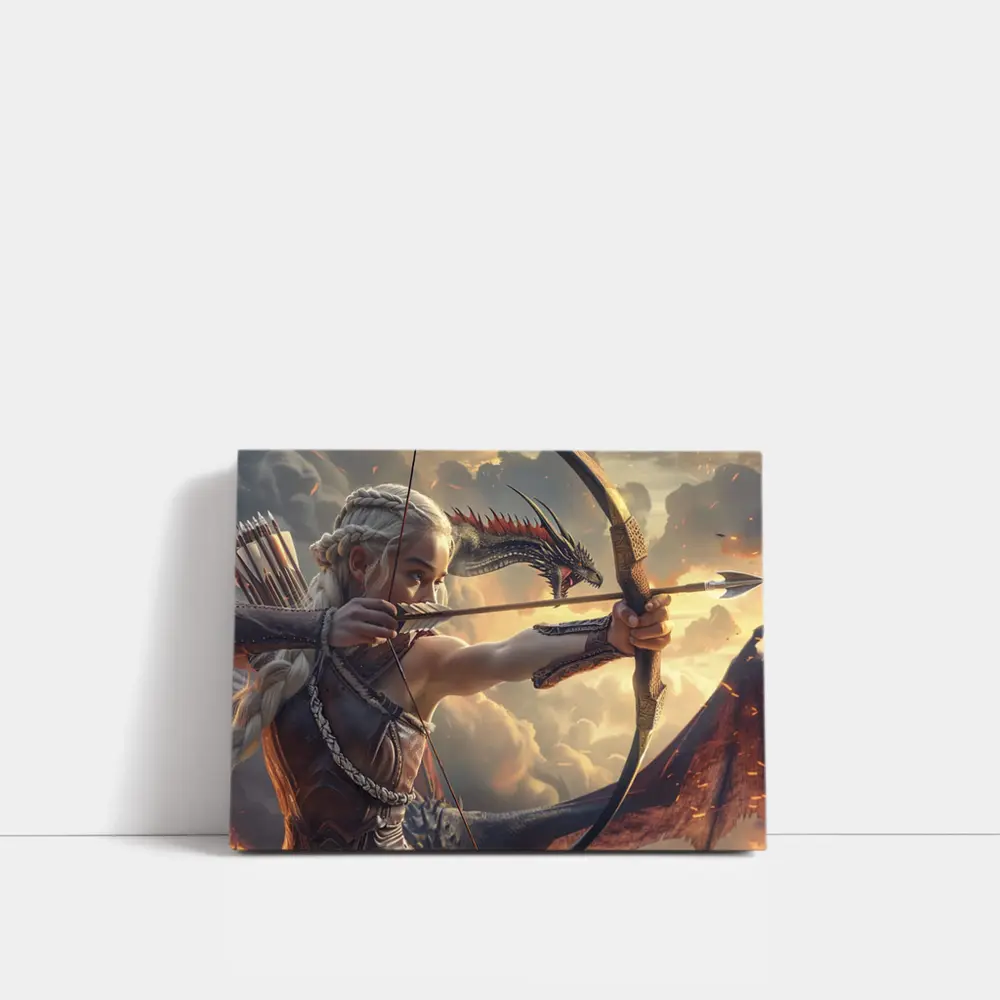 Fantasy Warrior Woman Archer Dragon Sky – Wall Art