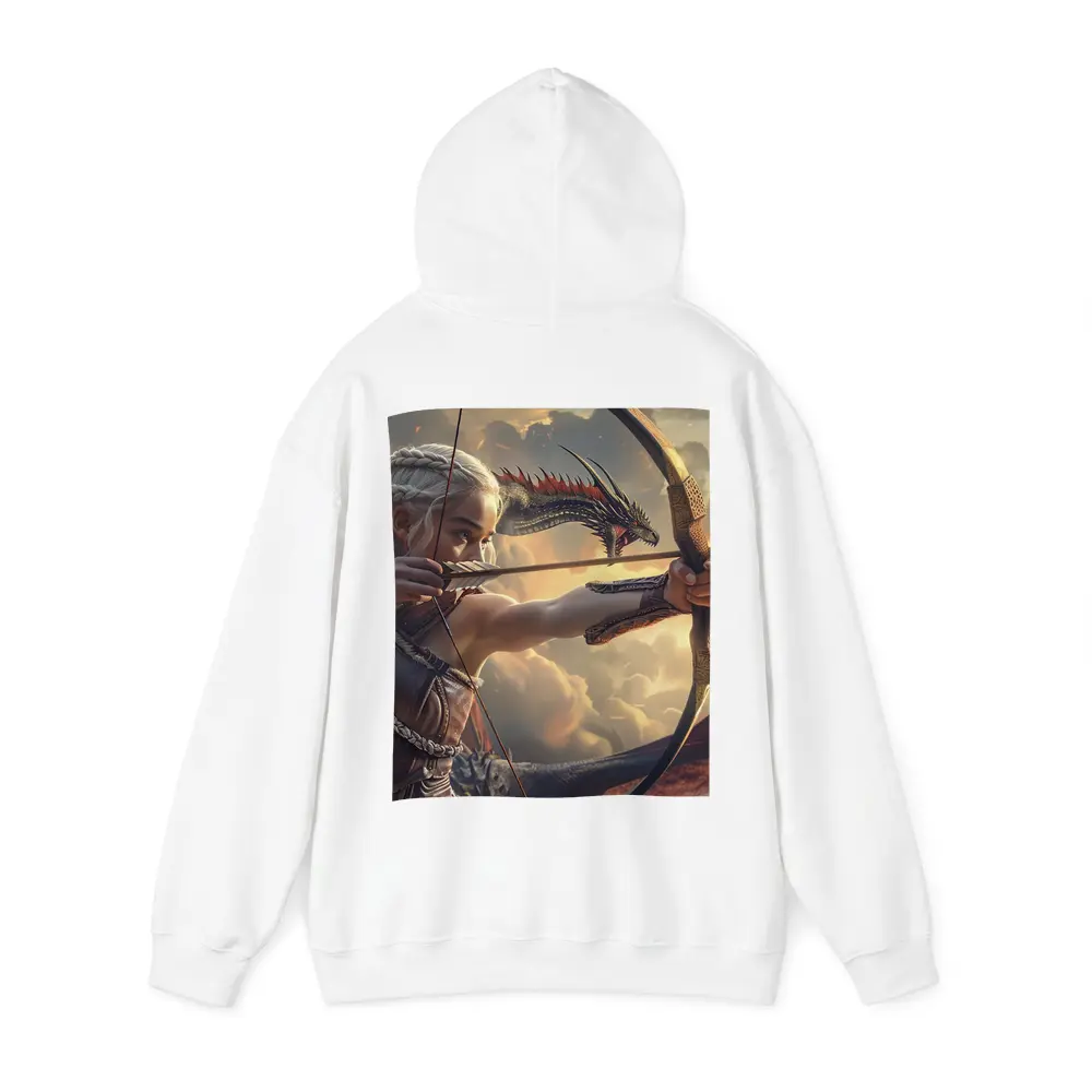 Fantasy Warrior Woman Archer Dragon Sky – Hoodies