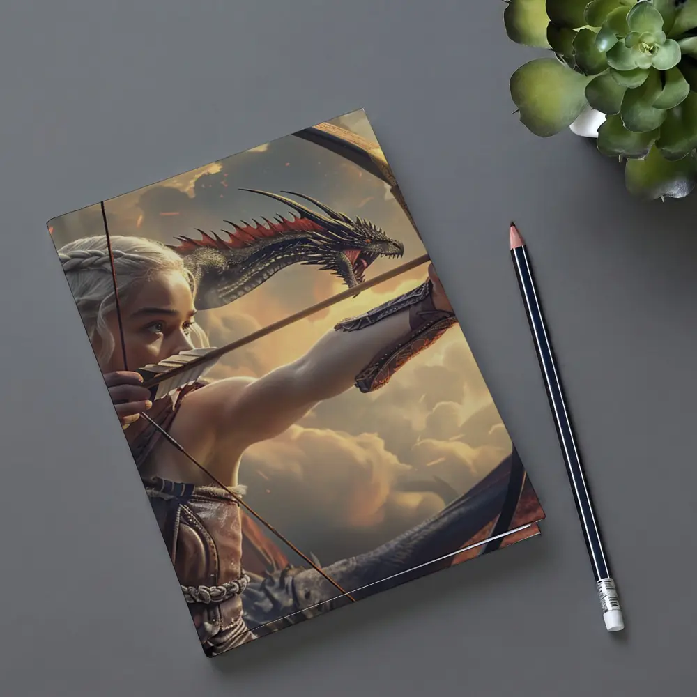 Fantasy Warrior Woman Archer Dragon Sky – Notebooks