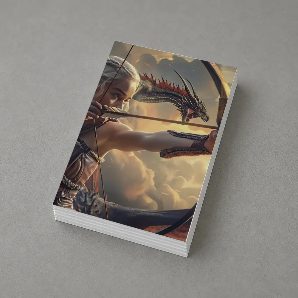 Fantasy Warrior Woman Archer Dragon Sky – Postcards