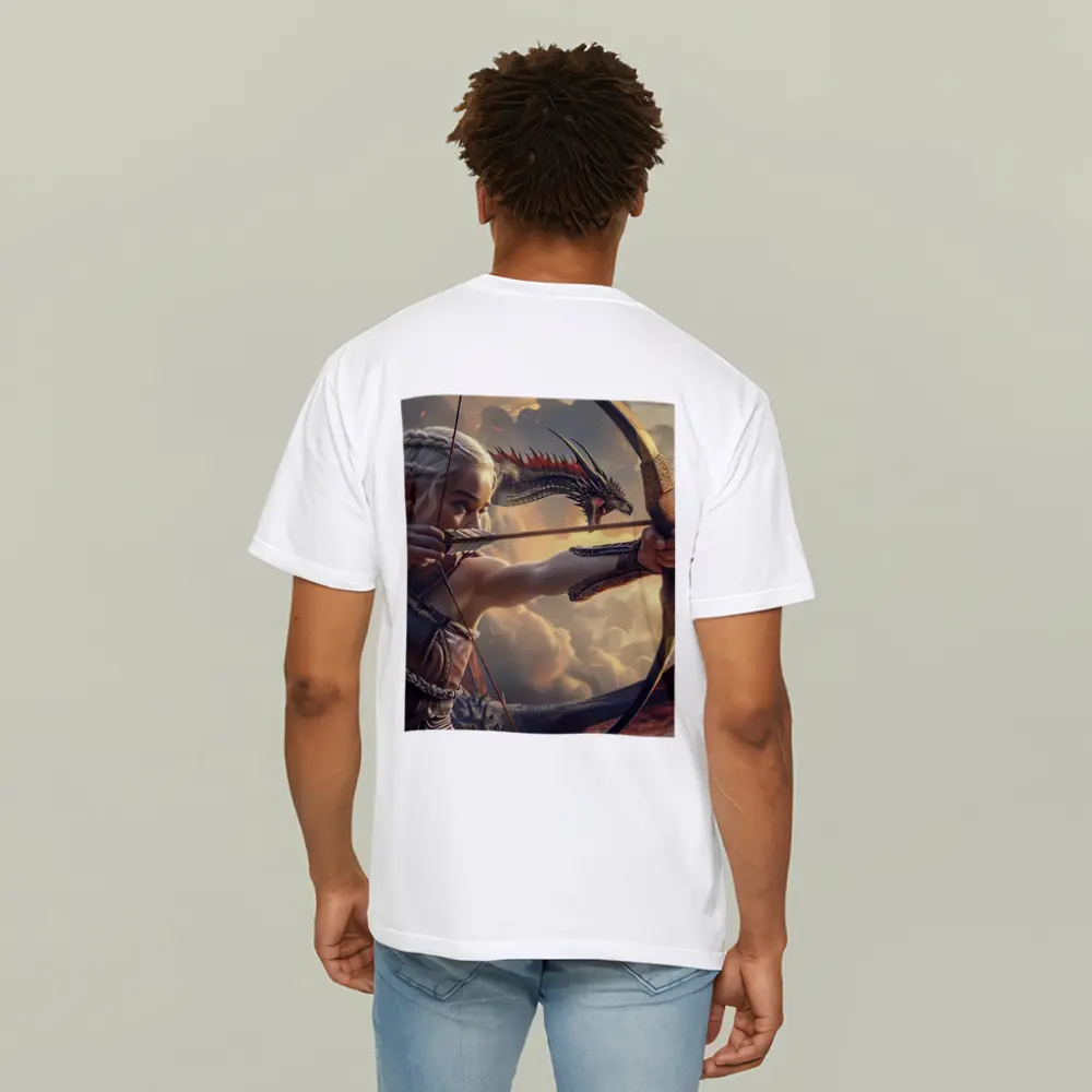 Fantasy Warrior Woman Archer Dragon Sky – T-Shirts