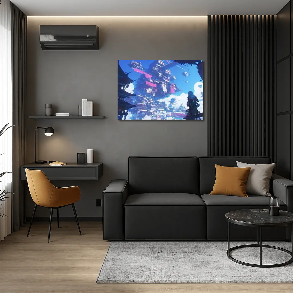 Cyberpunk Floating City Sky Anime Art – Wall Art