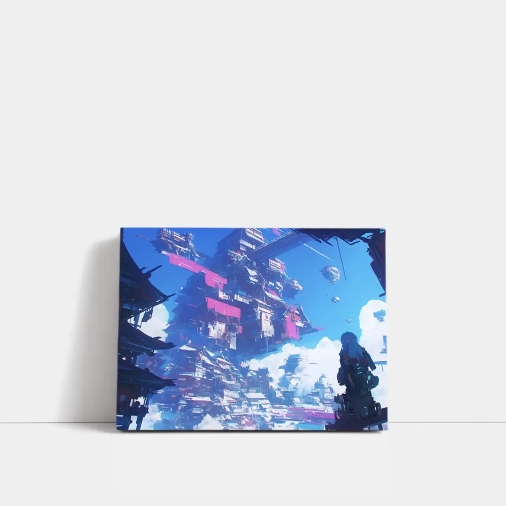 Cyberpunk Floating City Sky Anime Art – Wall Art