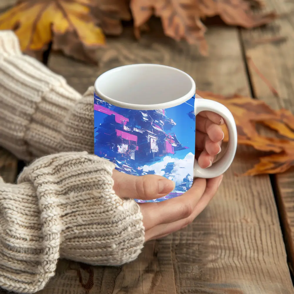Cyberpunk Floating City Sci Fi Sky – Mugs
