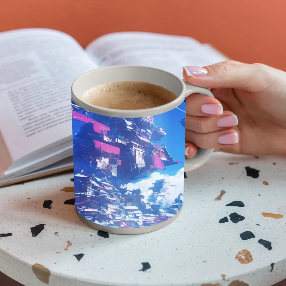 Cyberpunk Floating City Sci Fi Sky – Mugs