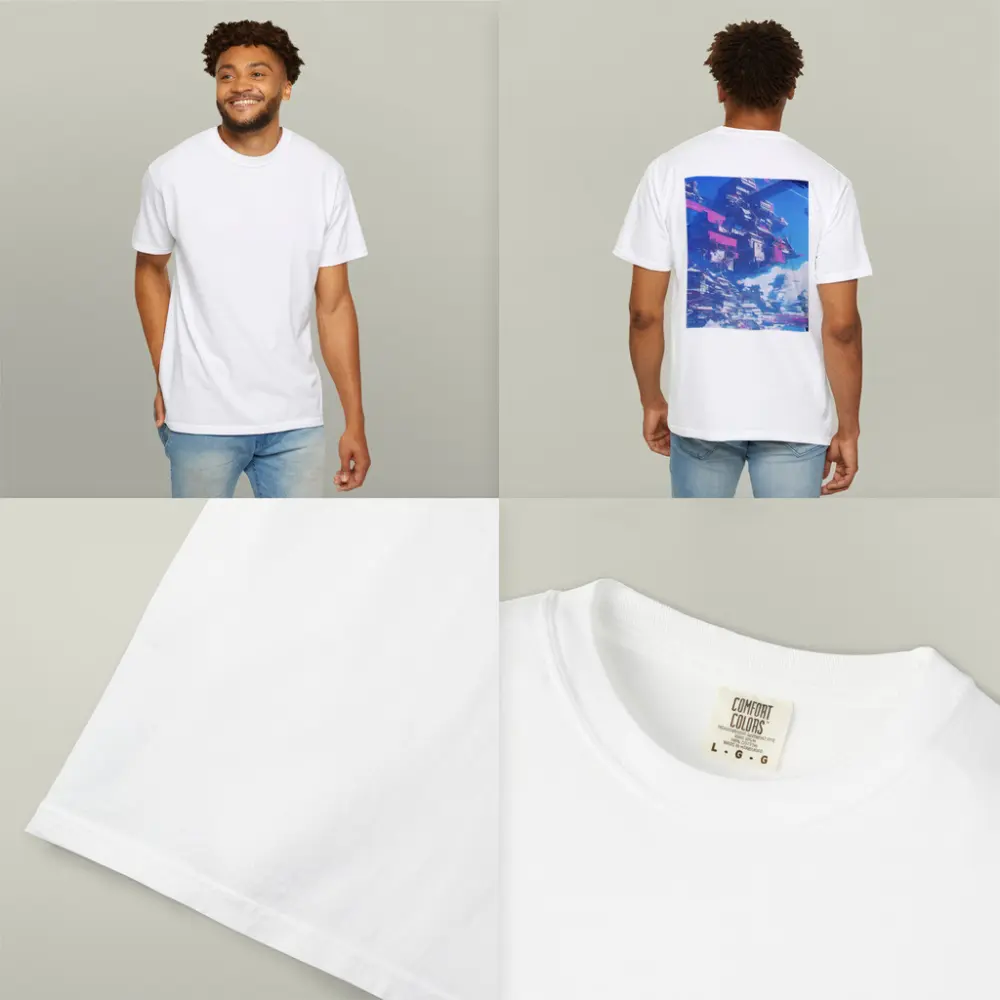 Cyberpunk Floating City Sky Anime Art – T-Shirts