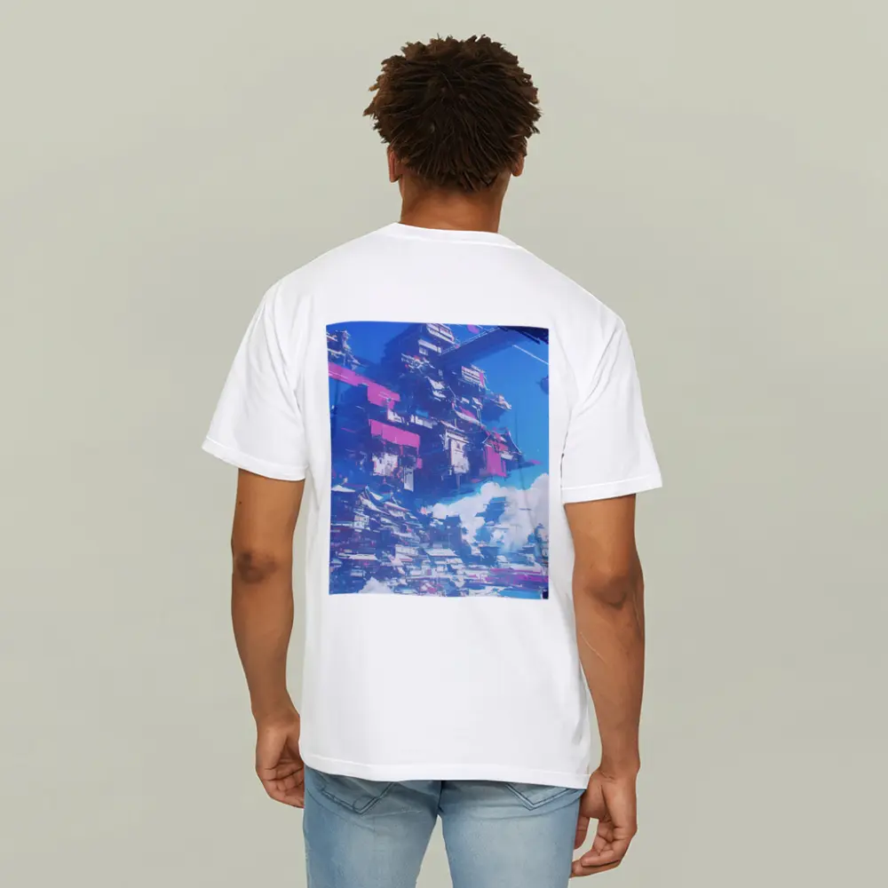 Cyberpunk Floating City Sky Anime Art – T-Shirts