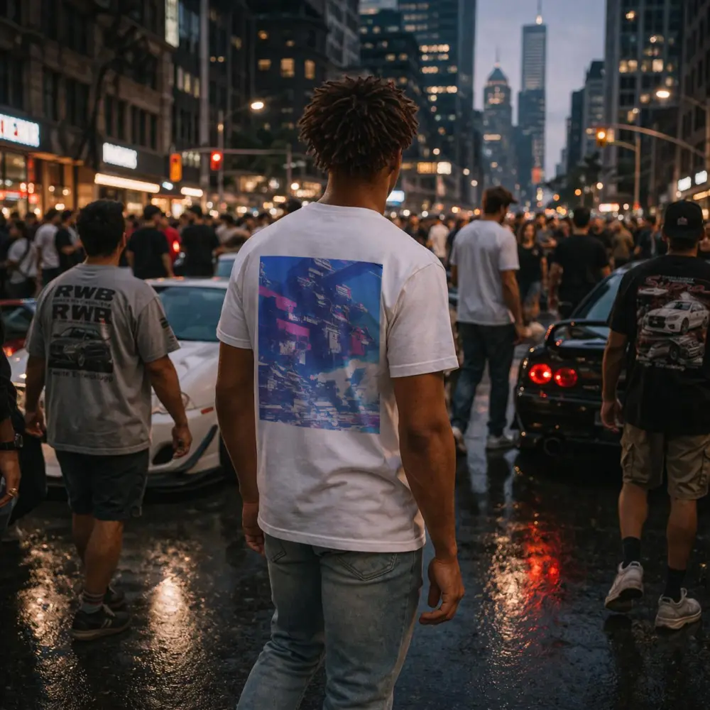 Cyberpunk Floating City Sky Anime Art – T-Shirts