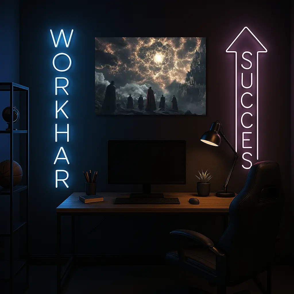 Cloaked Figures Before Glowing Cosmic Portal – Wall Art