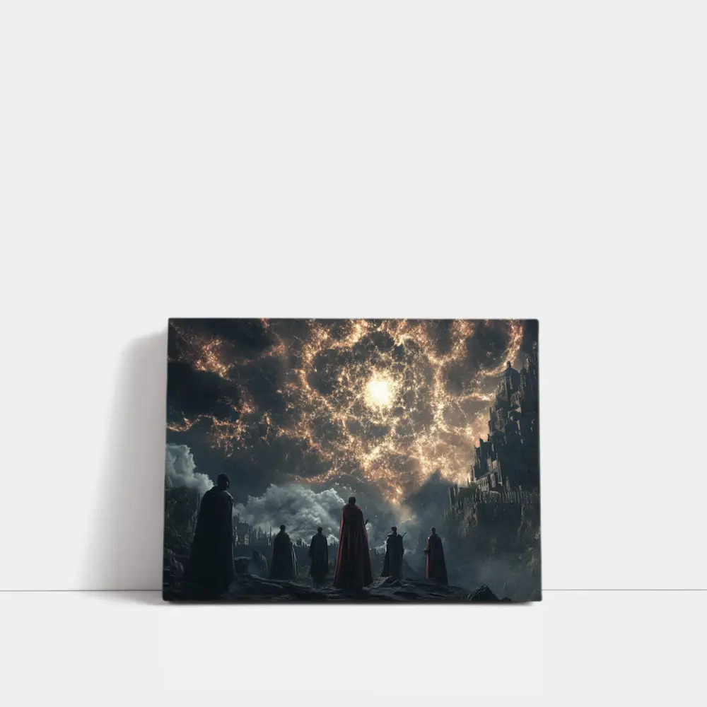 Cloaked Figures Before Glowing Cosmic Portal – Wall Art