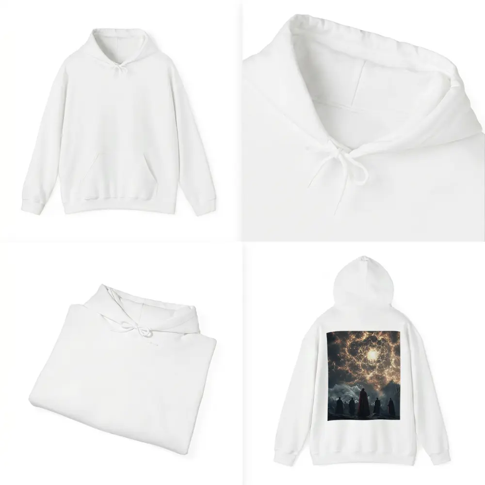 Cloaked Figures Before Glowing Cosmic Portal – Hoodies