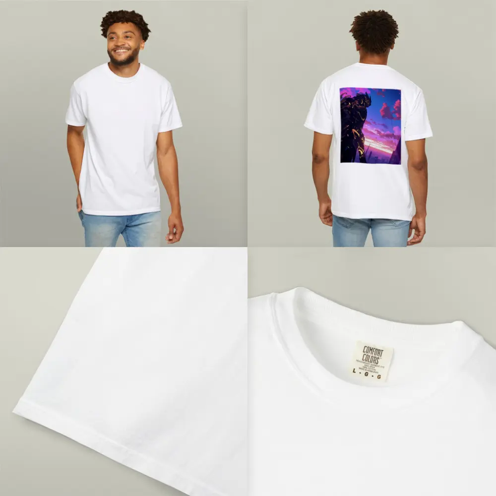 Anime Mech Warrior Over Futuristic City Sunset – T-Shirts
