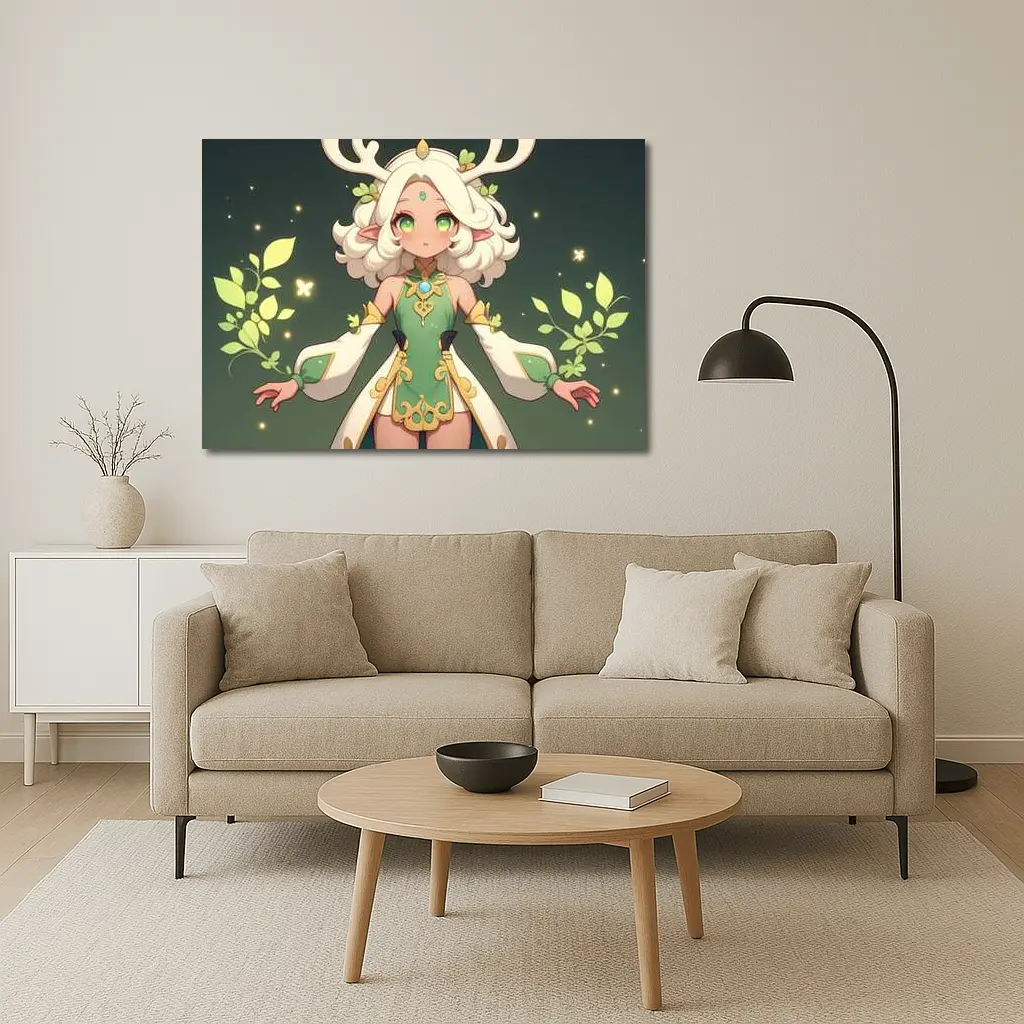 Anime Forest Spirit Girl With Antlers – Wall Art