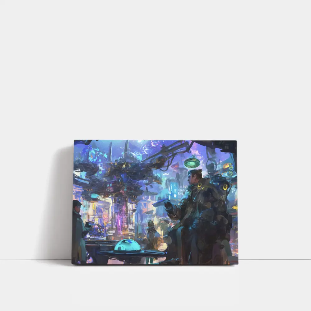 Cyberpunk City Street Market Digital Art – Wall Art
