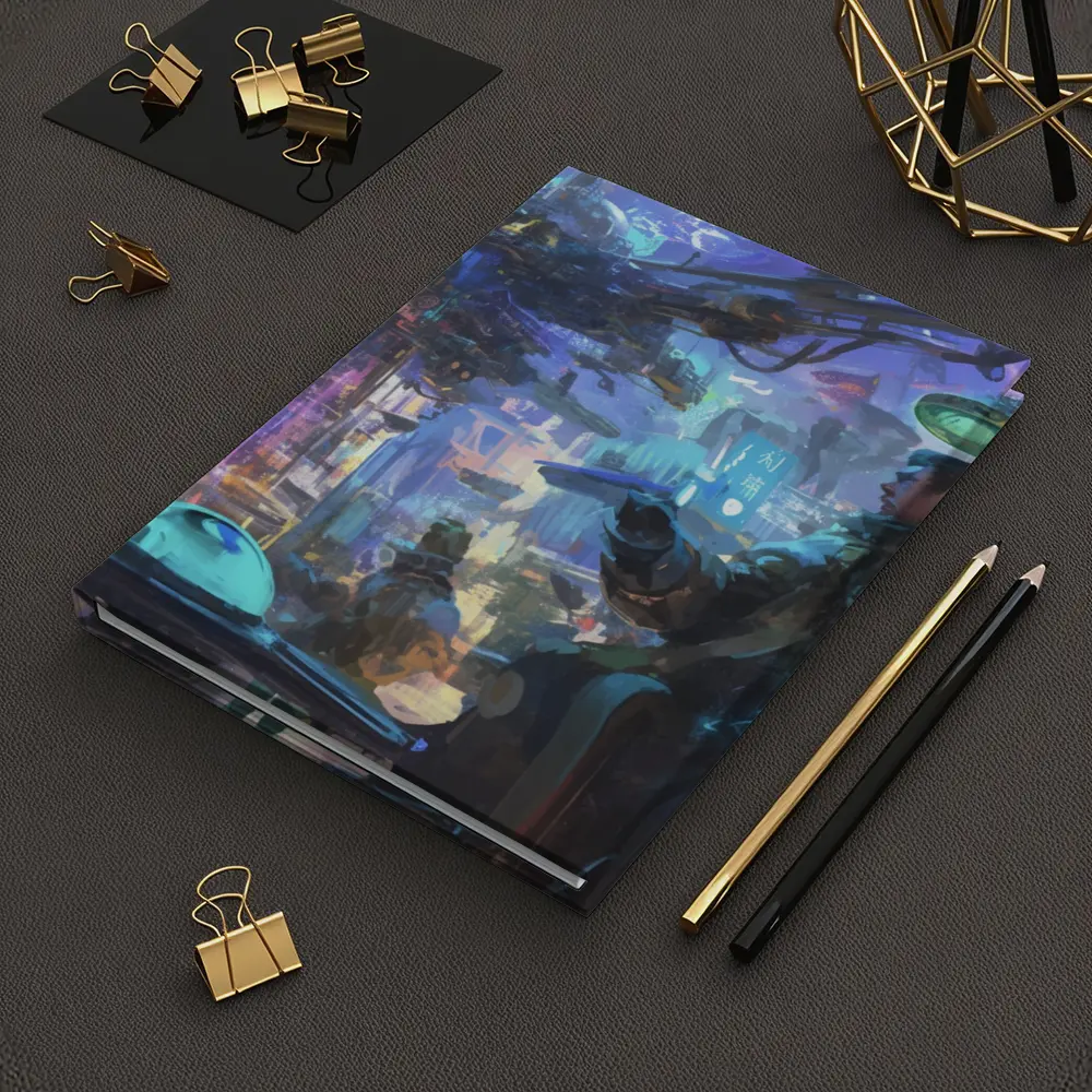 Cyberpunk City Street Market Digital Art – Notebooks