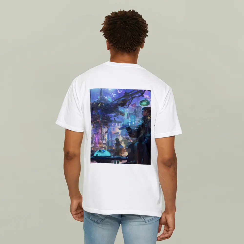 Cyberpunk City Street Market Digital Art – T-Shirts