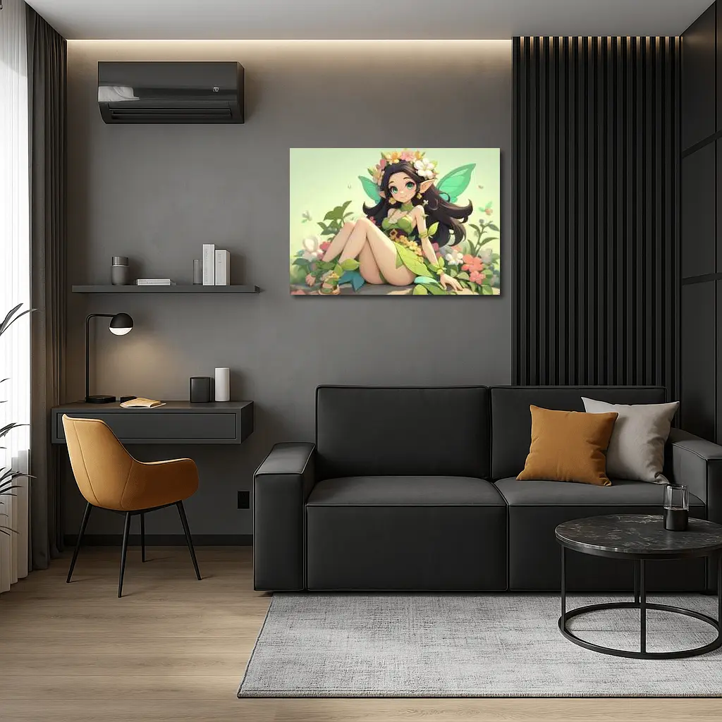 Anime Fairy Girl Sitting Among Flowers – Wall Art