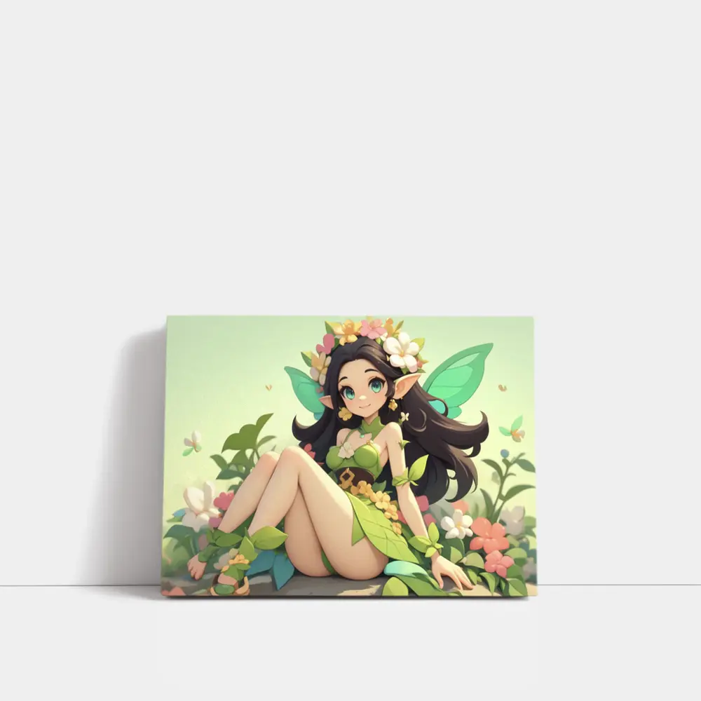 Anime Fairy Girl Sitting Among Flowers – Wall Art