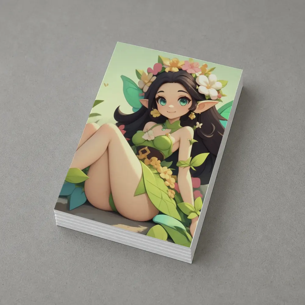 Anime Fairy Girl Sitting Among Flowers – Postcards