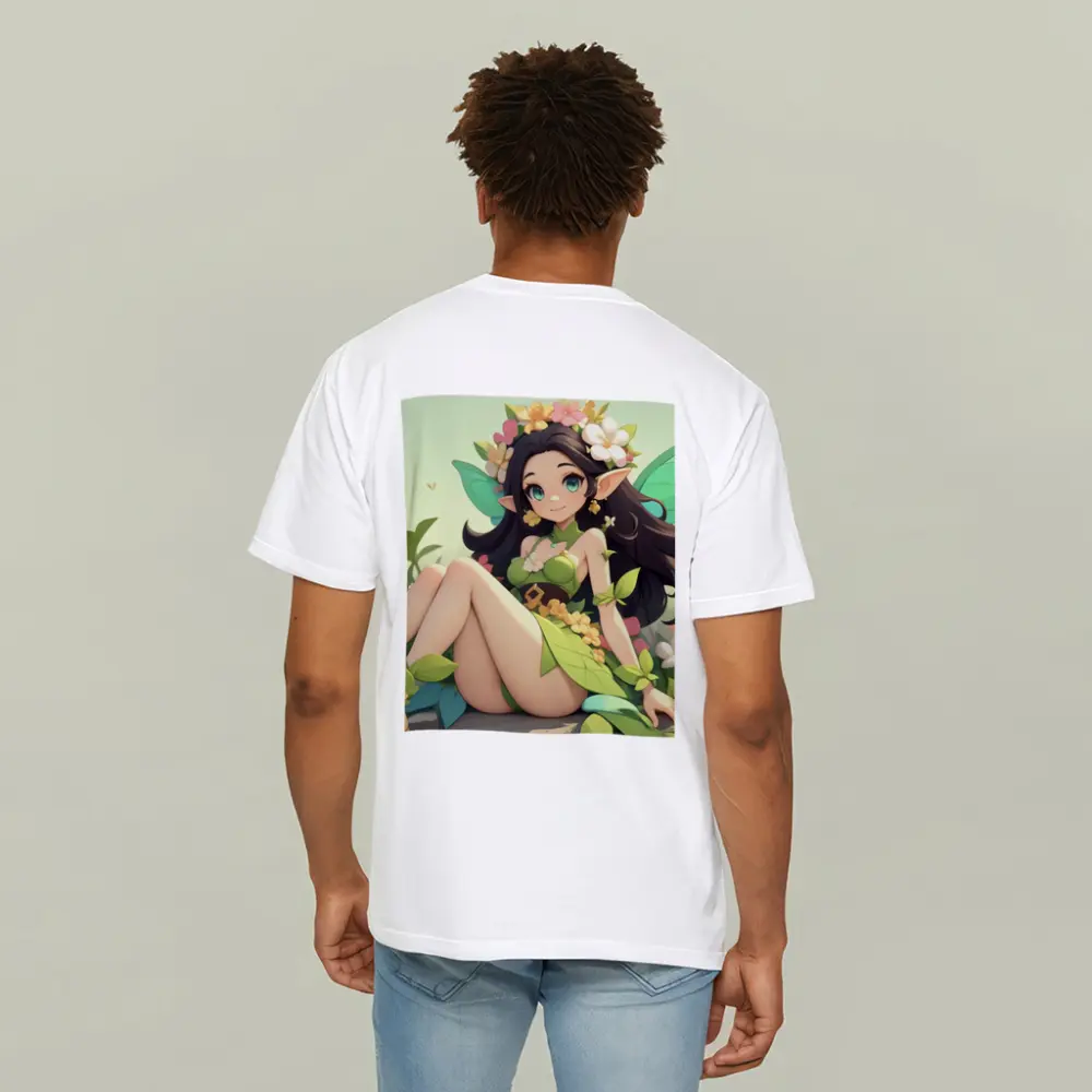 Anime Fairy Girl Sitting Among Flowers – T-Shirts