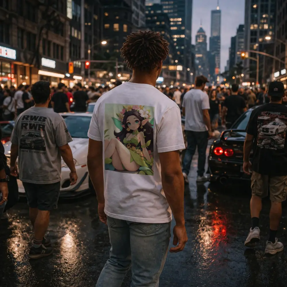 Anime Fairy Girl Sitting Among Flowers – T-Shirts