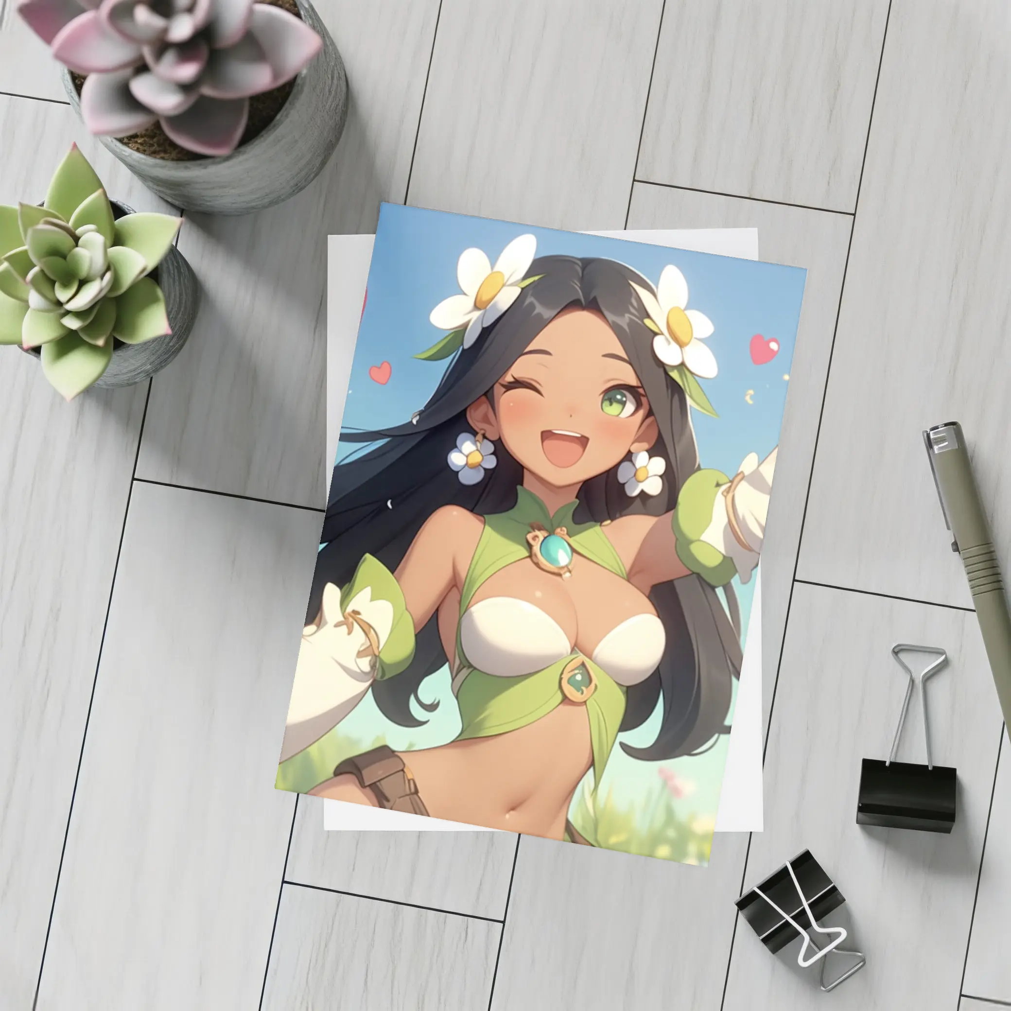 Anime Girl Daisy Flowers Summer Field – Postcards
